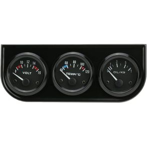 Instrumentpanel 12V Med 3 Ure - Voltmeter / Olietryk- & Vandtemperaturm�ler - Sort 52 mm