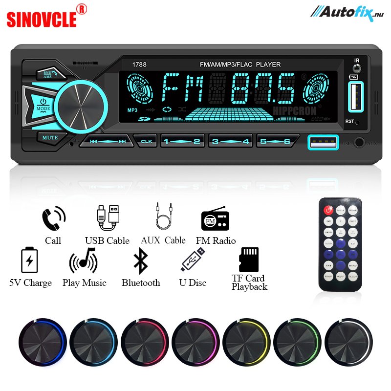 Autoradio 1DIN Med Bluetooth 5.0 - SINOVCLE 4x60W - AUX & 2x USB - Autoradio  1DIN -  ApS