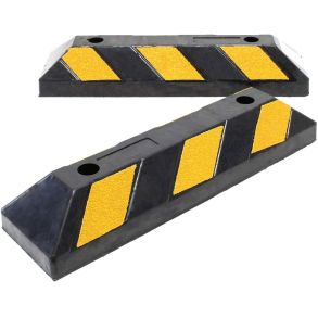 Hjulstopper I Strkt Materiale - Sort Med Reflekser  - Antal 2 Stk.