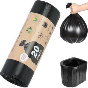 Toiletposer til campingtoiletter 20 stk. - Biologisk nedbrydelig 30L - Sort