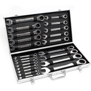 Ringgaffelngle St Med Skralde 6-32 mm - Robust rustfri smedet stl - 22 dele