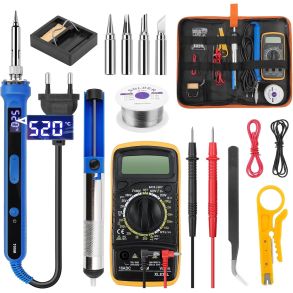 Loddekolbe kit med multimeter 220V / 100W - 15 dele - 180-520C Med Display
