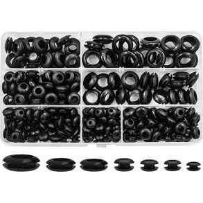 Gummigennemfring sortiment 260 stk - 7 forskellige strrelser - leveres i praktisk opbevaringsboks