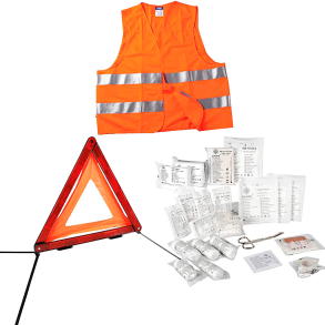 TRAFIK-KIT - 3 i 1 - Sikkerhedsvest, Advarselstrekant og Frstehjlpstaske
