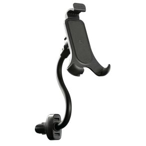 Mobilholder Med 2x USB Oplader 12/24V -  Til Strmudtag & 20 cm Flexarm 