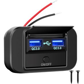 USB-udtag 2x QC3.0 - Med beskyttelseslg & On/Off Kontakt - 12V-24V