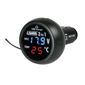 Smart udtag 12/24V - Smart Plug 3-i-1 - USB, termometer & voltmeter