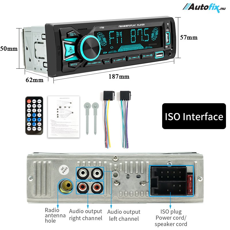 Autoradio 1DIN Med Bluetooth 5.0 - SINOVCLE 4x60W - AUX & 2x USB - Autoradio  1DIN -  ApS
