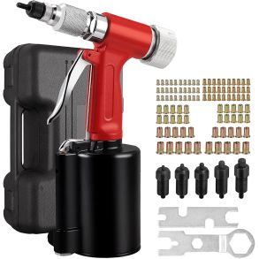 Gevindnitte pistol til trykluft - Komplet kit Inkl. 5 Mundstykker & 100 stk Nittemtrikker