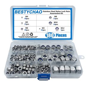 Selvlsende mtrikker sortiment - Rustfri stl M3 M4 M5 M6 M8 M10 M12 - Antal 180 stk