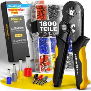 Krympetang / Kabelskotang St - Med 1800 Ferrules Kabelsko - Hj Kvalitet AWG 23-7, 0.25-10 mm