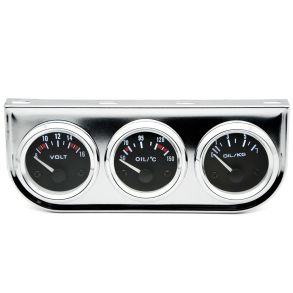 Instrumentpanel 12V Med 3 Ure - Voltmeter / Olietryk- & Vandtemperaturmler - Krom 52 mm