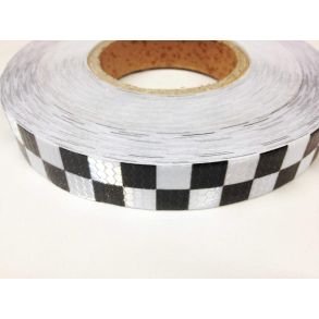 Refleksbnd SKAK - Hvid & Sort Selvklbende - L. 1 meter X B. 25 mm.