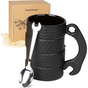 D�kkop i keramik med ske - 3D krus med stor hank - 450 ml