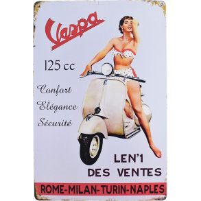Retro Metalskilt - Vespa Len´1 Des Ventes - Strrelse 20x30 cm