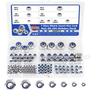 Selvl�sende m�trikker sortiment 7 str. - Rustfri st�l M3 M4 M5 M6 M8 M10 M12 - Antal 180 stk