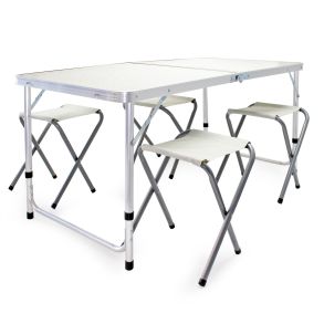 Campingbord st med 4x klapstole - Hjdejusterbar Aluminium konstruktion - Hvid 5-Dele