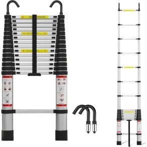 Teleskopstige 4,4 meter / 15 trin - Kvalitets Aluminium - Foldbar (0,92 meter)