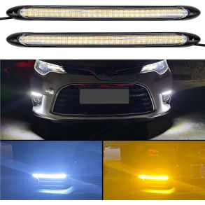 K�relyslygte s�t LED 12V - Selvkl�bende universal dynamisk blinklys hvid til gul - L. 15,5 cm / 2 Stk