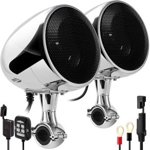 Hjttaler St Aktiv M/ Bluetooth 12V - SPK-350X Til ATV & Motorcykler - 2 stk Krom Kabinet (300W)