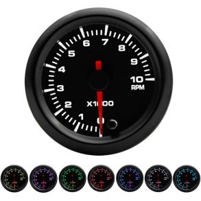 Omdrejningstller 12V / Dia. 52 mm -  Baggrundsbelysning 7 Forskellige Farver - 0-10000 RMP