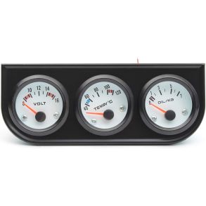 Instrumentpanel 12V Med 3 Ure - Voltmeter / Olietryk- & Vandtemperaturmler - Hvid 52 mm