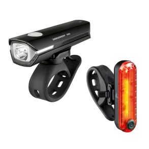 Kraftig cykellygte s�t LED - 100 lumen for & 15 lumen bag - USB genopladelig 