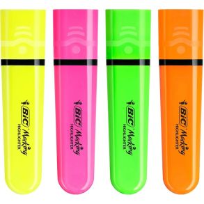 BIC Highlighter st - 4 farver (Orange, Gul, Pink, Grn)