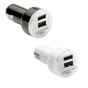 USB oplader 12V-24V - 2x USB indgange  - Assorteret farver 1 stk