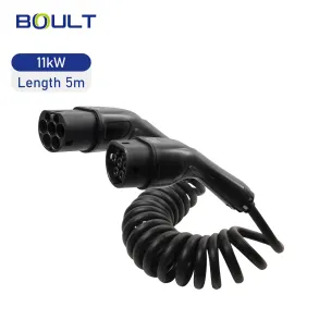 Ladekabel spiral til elbil - Type-2 16A 3-faset 11kW - L�ngde 5 meter