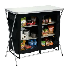 Campingk�kken med hylder 2-i-1 - Sammenklappelig sort - 110x55x90 cm