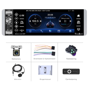 Autoradio 1DIN med 5,1'' skrm - CarvillZ 5188W med Apple Carplay & Android Auto - Inkl. bakkamera