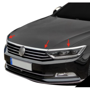 Motorhjelmslister Krom Rustfri Stl - VW Passat (B8 3G) rg. 2015->2020 - 3-Dele