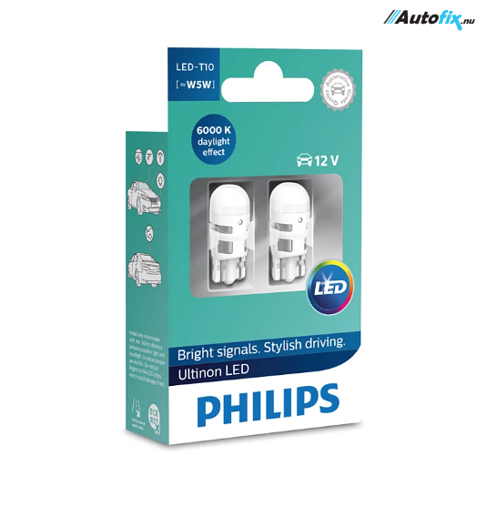 Pærer - Philips LED W5W T10 - 6000K / 12V (2 stk) - Pærer - Autofix.nu