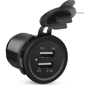 2x USB-Udtag (5V-3.1A) 12V-24V - Med Beskyttelseslg IP68 - Mont. Dia. 29 mm 