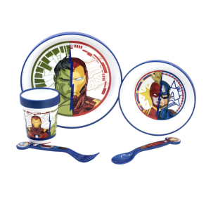 Servicest Disney Avengers - Hvid & Bl - Bestik, Tallerkener & krus - 5 dele