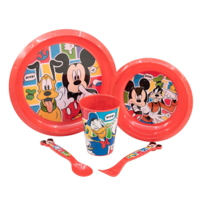 Servicest Disney Mickey Mouse - Bestik, Tallerkener & krus - 5 dele