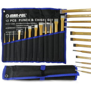 Mejsel & splituddriverst 12 dele - Robust stl materiale - Leveres organiseret i en taske