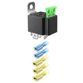 Omskifterrel 12V - 30 Amp 5-Benet - med sikring og kabelsko
