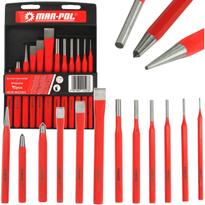 Mejsel & splituddriverst 12 dele - Robust stl materiale - Leveres i praktisk plastholder