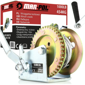 Hndspil trkkapacitet 454 kg - Trkspil 2-trins med 10 meter wire