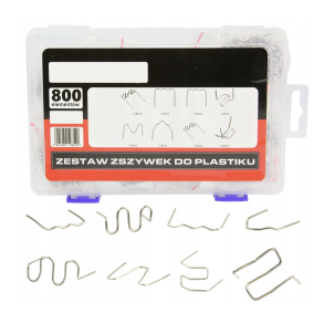 Metalclips sortiment til plast svejsepistol - 3 varianter 800 stk - 2 tykkelser 0,6-0,8 mm