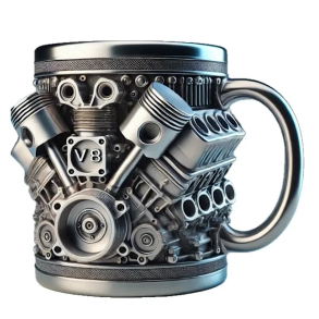 Krus med V8-Motor Design i Rustfri st�l / 300 ml.