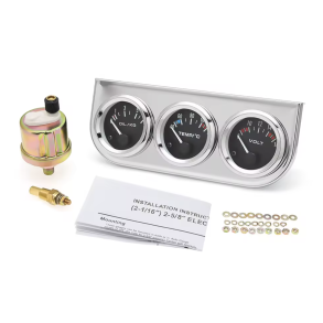 Instrumentpanel 12V Med 3 Ure - Voltmeter / Olietryk- & Vandtemperaturm�ler - Krom 52 mm