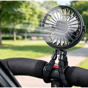Transportabel mini fan - Sort genopladelig - Justerbar montering