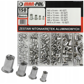 Nittemtrik sortiment aluminium 150 stk. - Leveres i opbevaringskasse