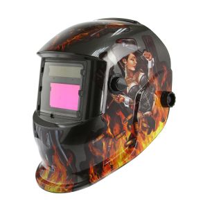 Svejsehjelm automatisk med solceller - Med kvinde motiv - Justerbar i strrelse DIN 9-13