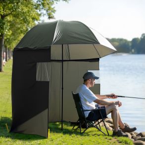 Fiskeparaply 200x220 cm - Hjdejusterbar & slidstrk - Grn