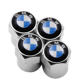 Ventilhtter Aluminium - BMW - Sort / Bl - Logo - 4 stk