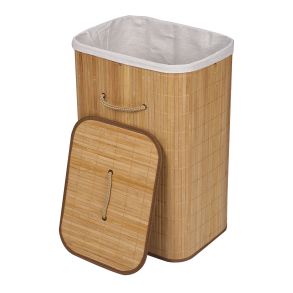 Vasketjskurv i bambus 72 liter - 40x30x60 cm - Med lg